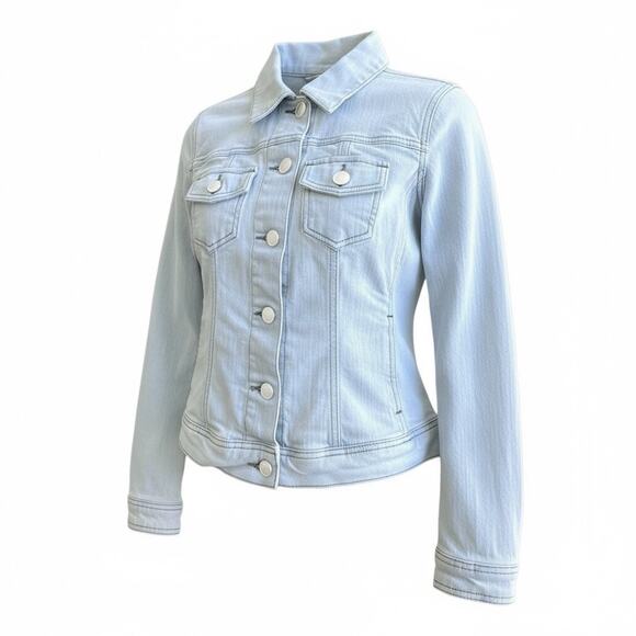 Boden Womens White Denim Trucker Jean Jacket Medium Classic Small Preppy 90s - Picture 1 of 7